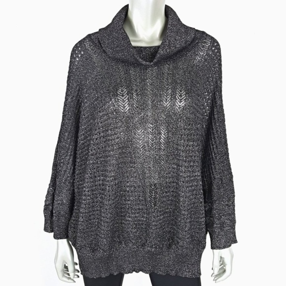 Cathy Daniels Sweaters - Plus Size 2X Black Metallic Cowl Neck Sweater